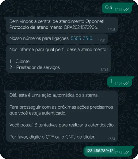 Captura de tela de uma conversa no Whatsapp com nosso atendimento.