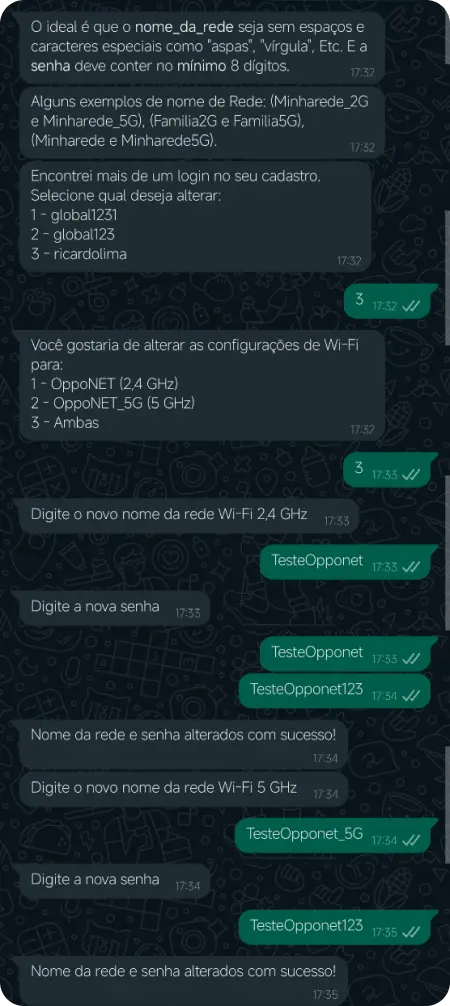 Captura de tela de uma conversa no Whatsapp com nosso atendimento.